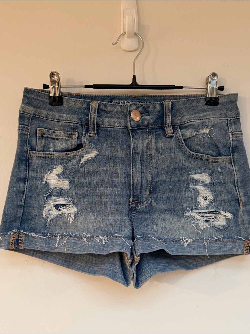 American Eagle Outfitters Light Blue Distressed Denim Jean Shorts